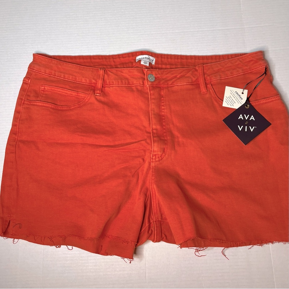 Ava & Viv Plus Size High-Rise Stretch Denim Jean Tiger Lily Orange Shorts NEW!